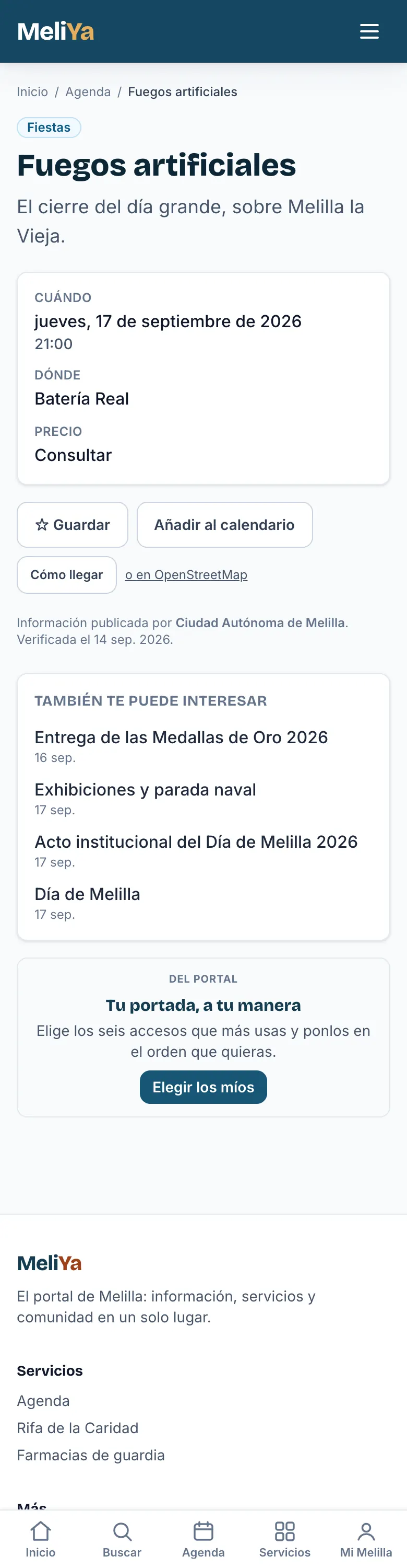 Ficha de un acto de la agenda con el botón «Añadir al calendario»