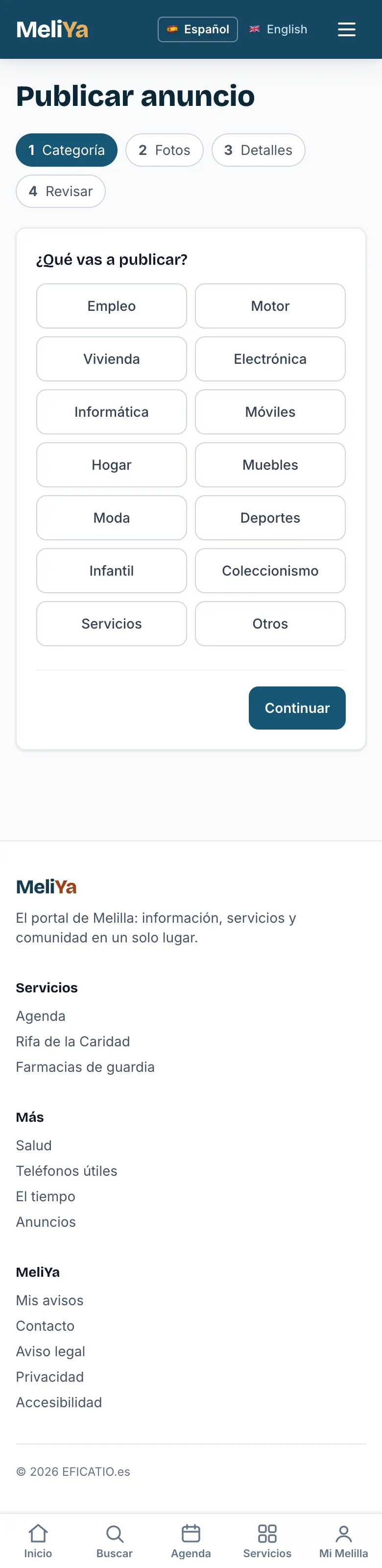 Publicar anuncio, paso 1: elegir la categoría