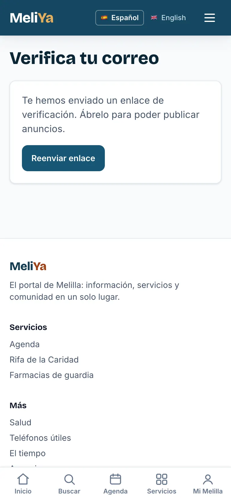 Pantalla «Verifica tu correo» con el botón «Reenviar enlace»