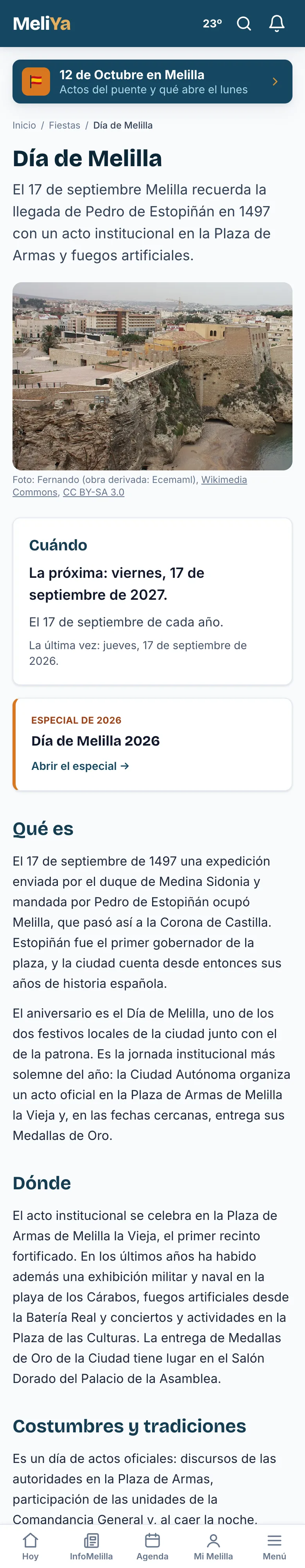 La página de una fiesta