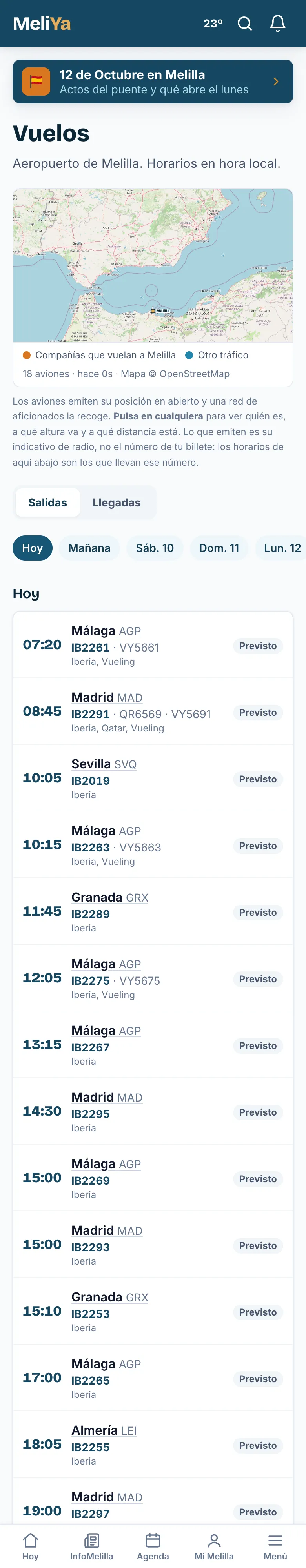 Vuelos: el mapa y las salidas