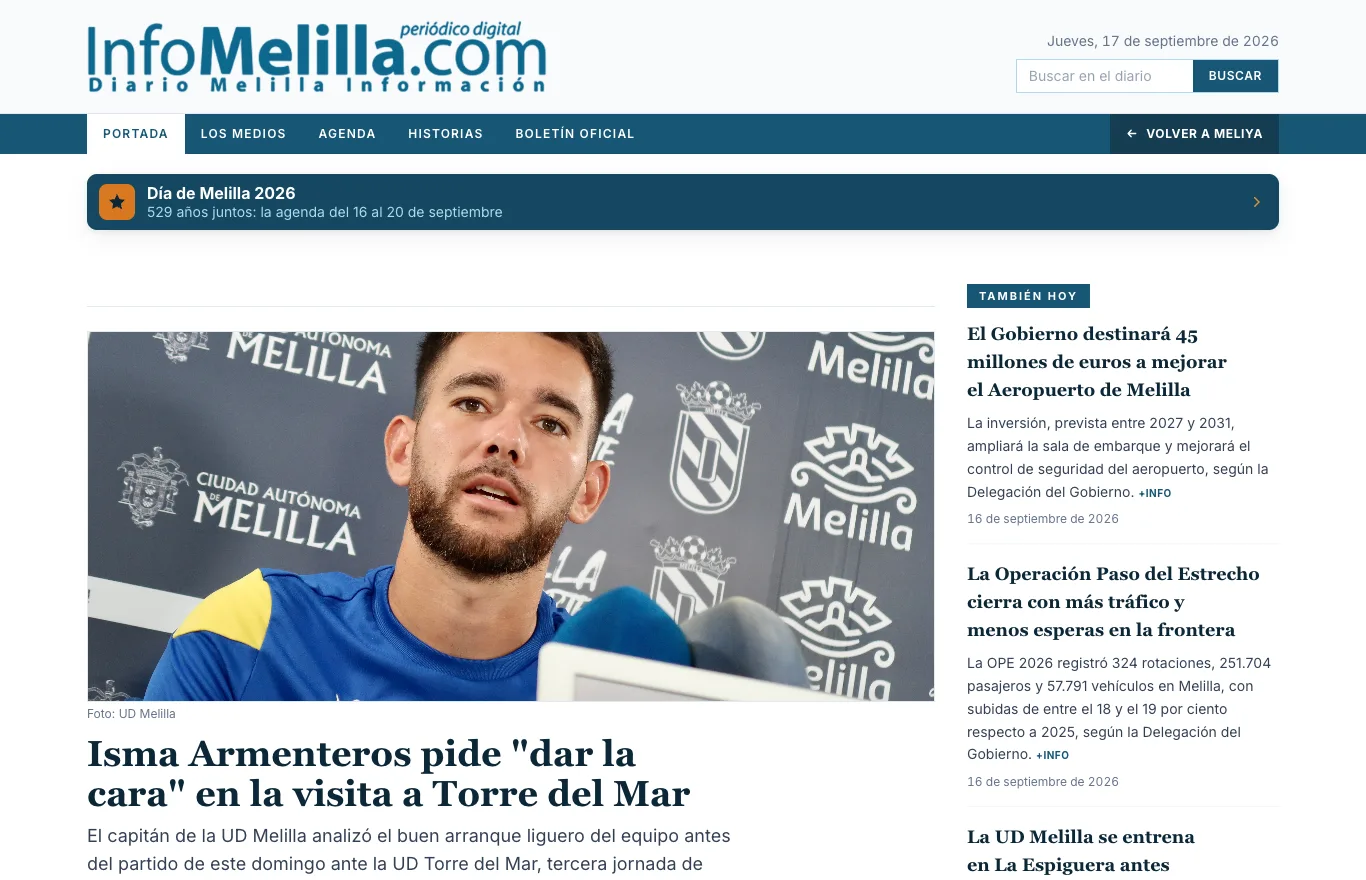 Portada de InfoMelilla, la sección de noticias de MeliYa