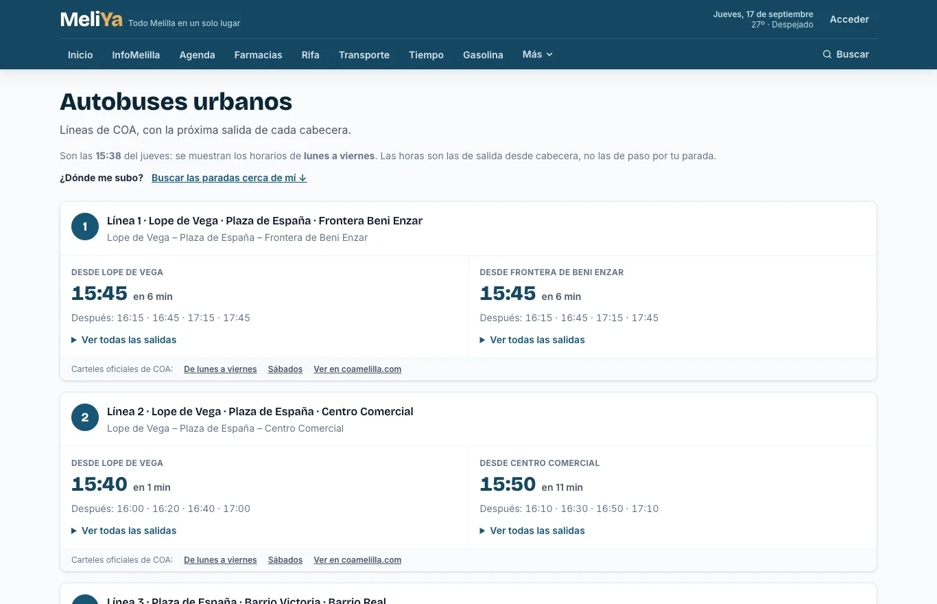 Horarios de los autobuses urbanos de COA en MeliYa