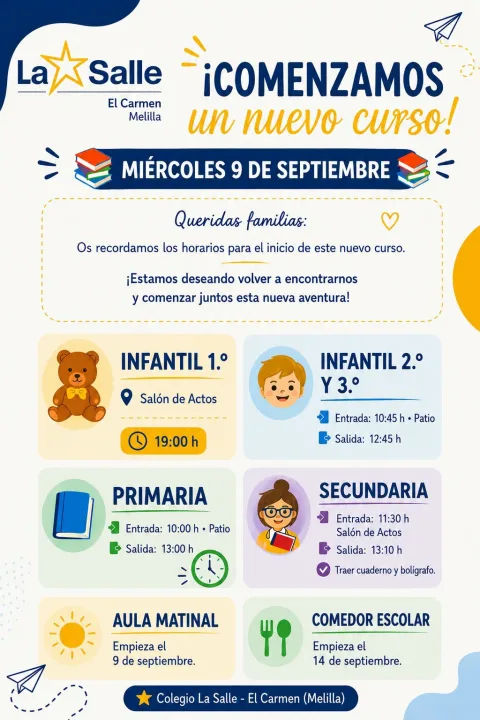 Imagen de la noticia: El colegio La Salle Melilla retoma las clases el miércoles 9 de septiembre