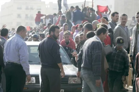 Manifestantes en el lado marroquí de la frontera
