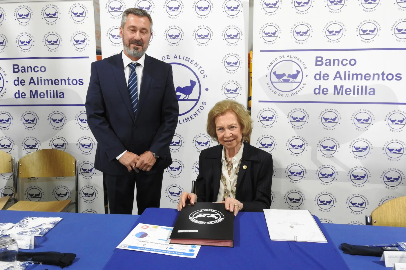 La reina Sofía junto al presidente del Banco de Alimentos de Melilla