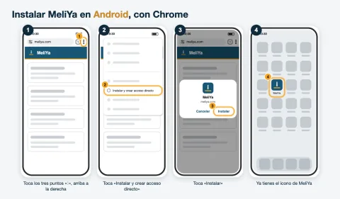 Los cuatro pasos para instalar MeliYa en un móvil Android con Chrome