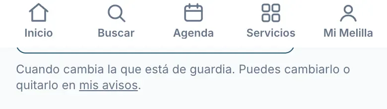 El botón «Avísame cuando cambie la de guardia» en la sección de Farmacias