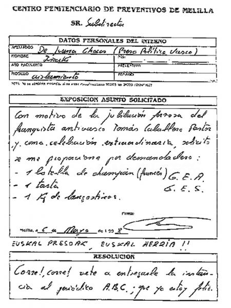 La instancia firmada por De Juana Chaos