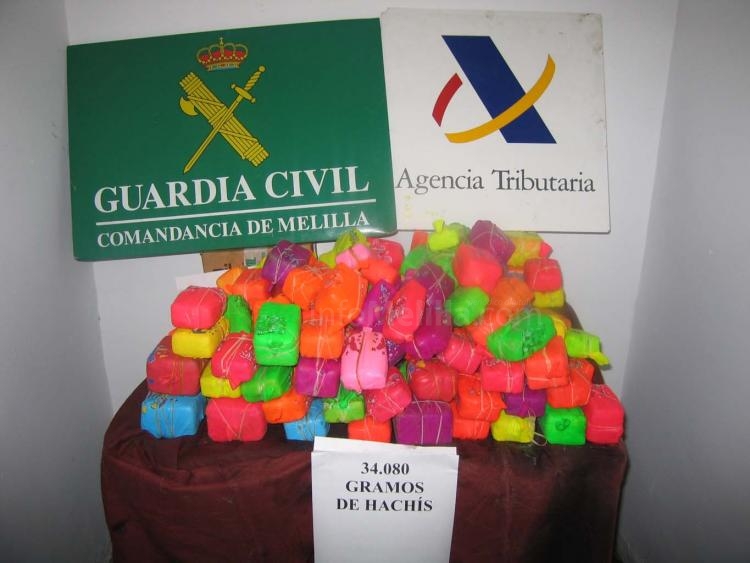 La Guardia Civil interviene más de 54 kilogramos de hachís en dos intervenciones realizadas en el Puerto melillense