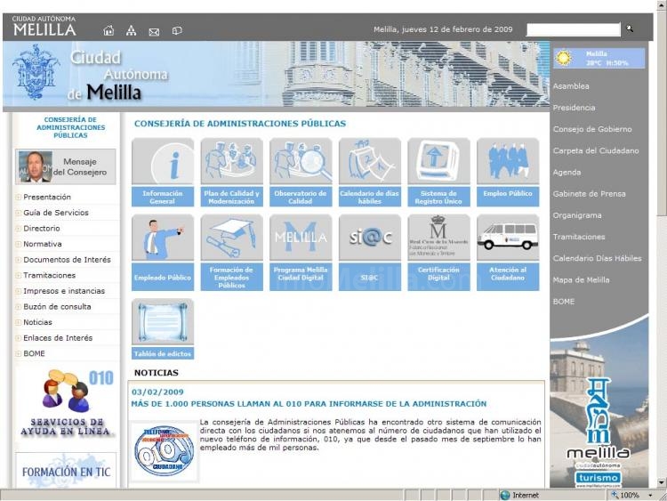 Casi 1 millón de personas visitaron en 2008 la página web de la Ciudad Autónoma de Melilla