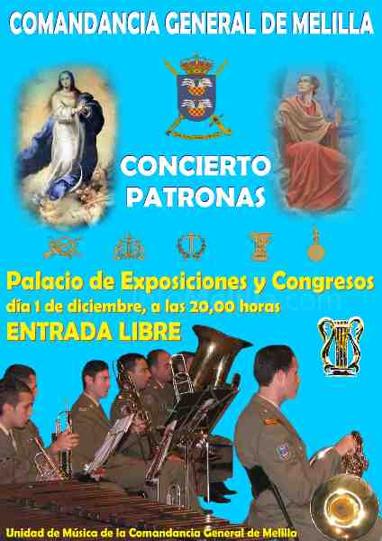 La COMGEMEL ofrece el martes un concierto para homenajear a las patronas de las Armas de Artillería e Infantería