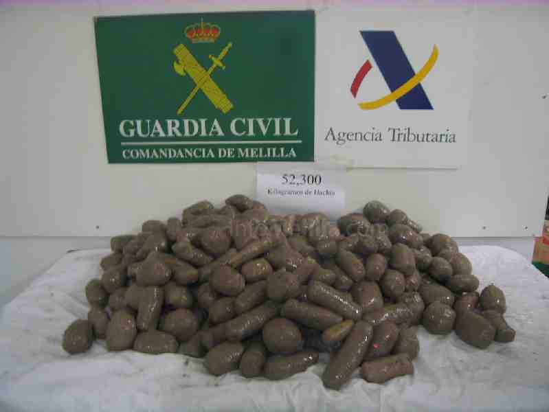 Detenidos tres marroquíes por intentar pasar 52 kilos de hachís desde Melilla