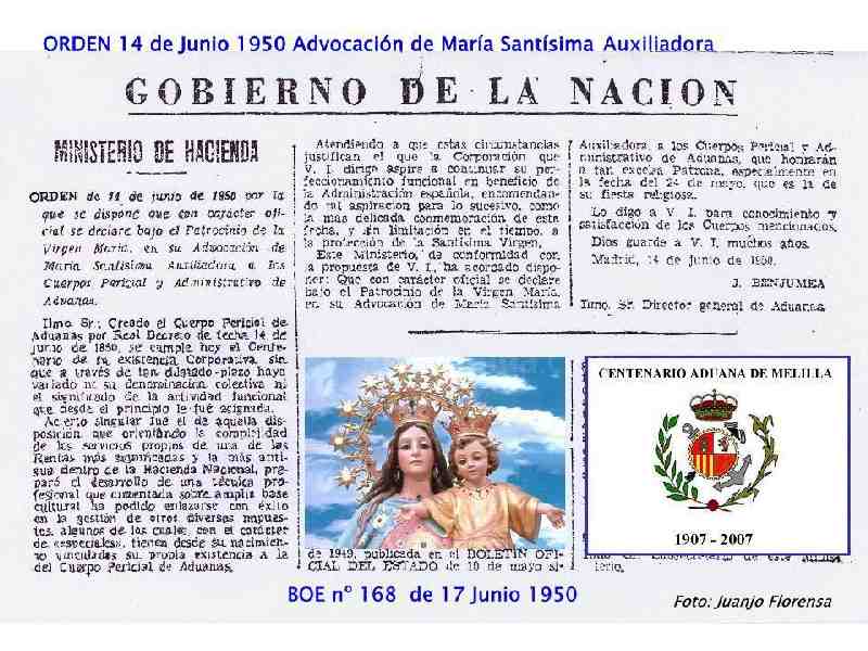 Aduanas celebra el lunes la festividad de su Patrona, María Santísima Auxiliadora