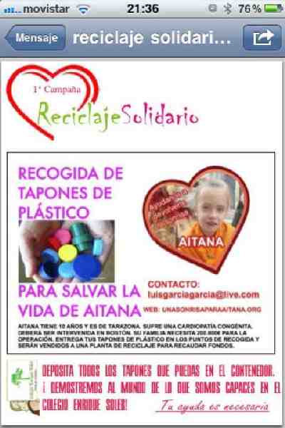 El 'Enrique Soler' trata de salvar la vida de una niña con una campaña de reciclaje solidario