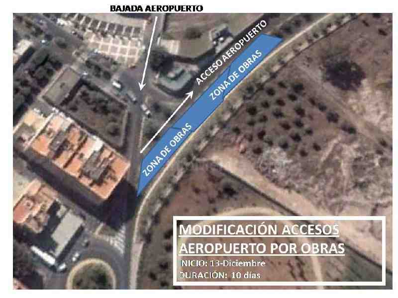 Cortes de tráfico en el vial de acceso del aeropuerto por obras de canalización de aguas