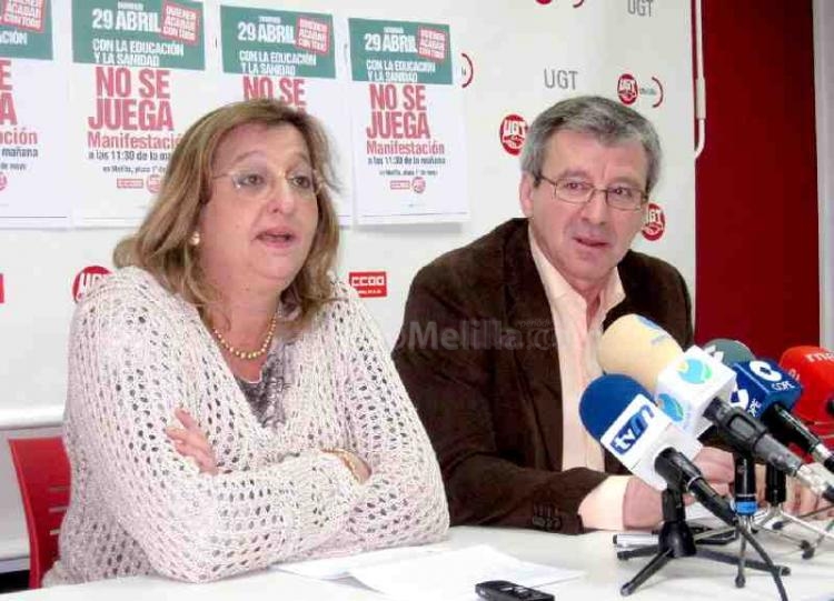 Caridad Navarro y Alonso Díaz, secretarios generales de CCOO y UGT respectivamente