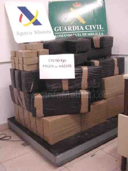 La Guardia Civil interviene en Melilla 576 kilos de polen de hachís ocultos en un camión
