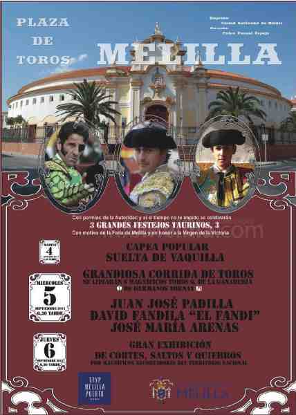 El coso melillense se prepara para acoger hoy un gran festejo taurino con Padilla, El Fandi y Arenas como grandes protagonistas
