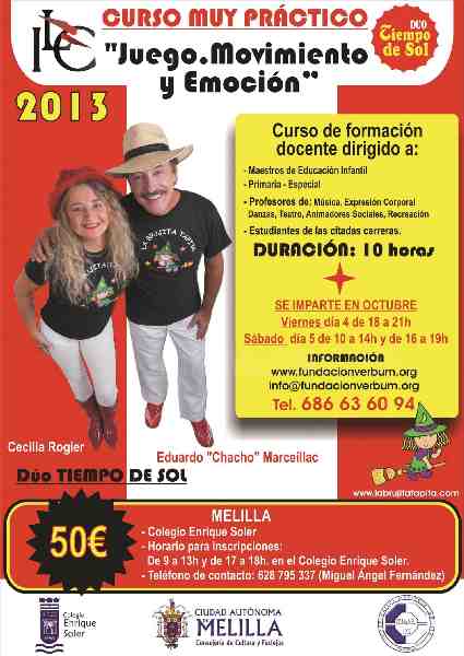 El Dúo Tiempo de Sol, creador de la Brujita Tapita, organiza un curso de música y juegos en el Enrique Soler