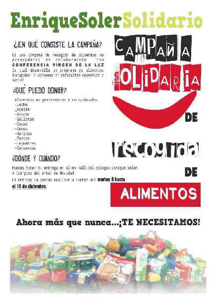 El Colegio Enrique Soler pone en marcha una campaña solidaria de recogida de alimentos
