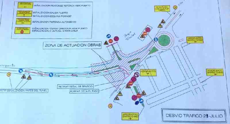 La Ciudad nuncia cambios provisionales en la circulación debido a la construcción de una nueva rotonda en la carretera del aeropuerto