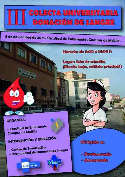 La Facultad de Enfermería celebra mañana jueves la III Colecta Universitaria de Donación de Sangre