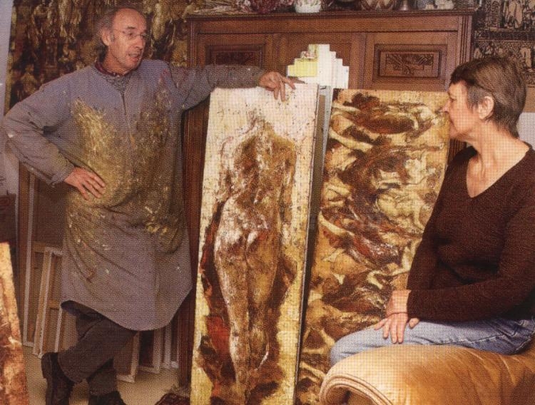 Michel y Nadine en el estudio del pintor galo.