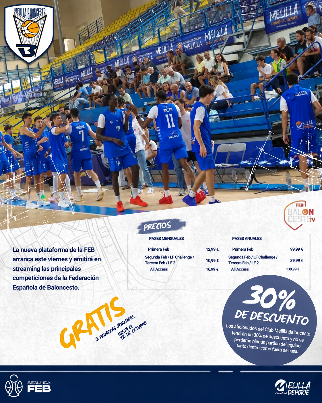 Imagen de la noticia: La FEB lanza BalONcesto TV para seguir al Club Melilla Baloncesto en streaming