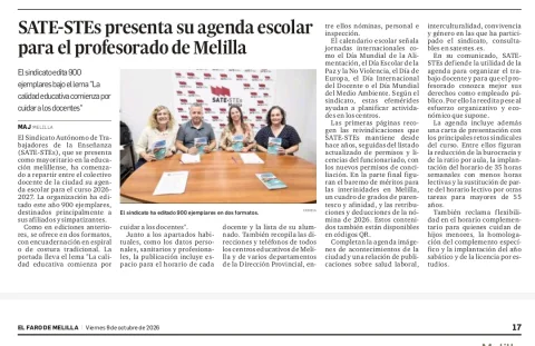 Imagen de la noticia: SATE-STEs presenta su agenda escolar para el curso 2026-2027