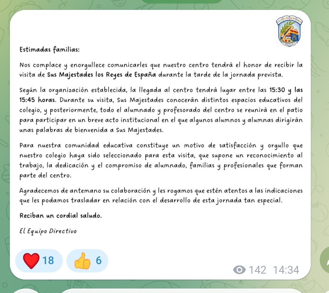 Imagen de la noticia: Los Reyes visitarán el colegio Pintor Eduardo Morillas
