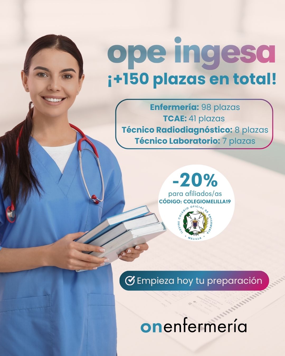 Imagen de la noticia: El Colegio de Enfermería ofrece un 20 % de descuento en la preparación de la OPE de INGESA