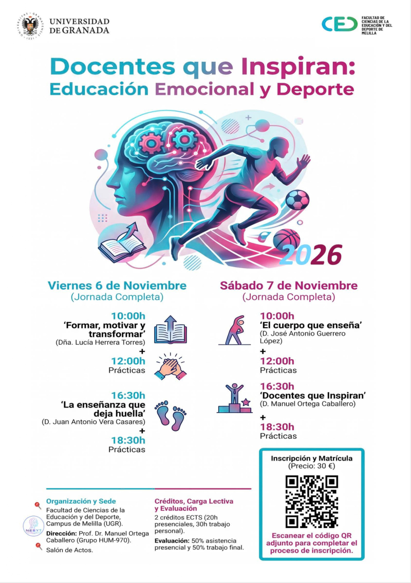 Imagen de la noticia: La Facultad de Educación y Deporte de Melilla celebra el curso 'Docentes que inspiran' los días 6 y 7 de noviembre
