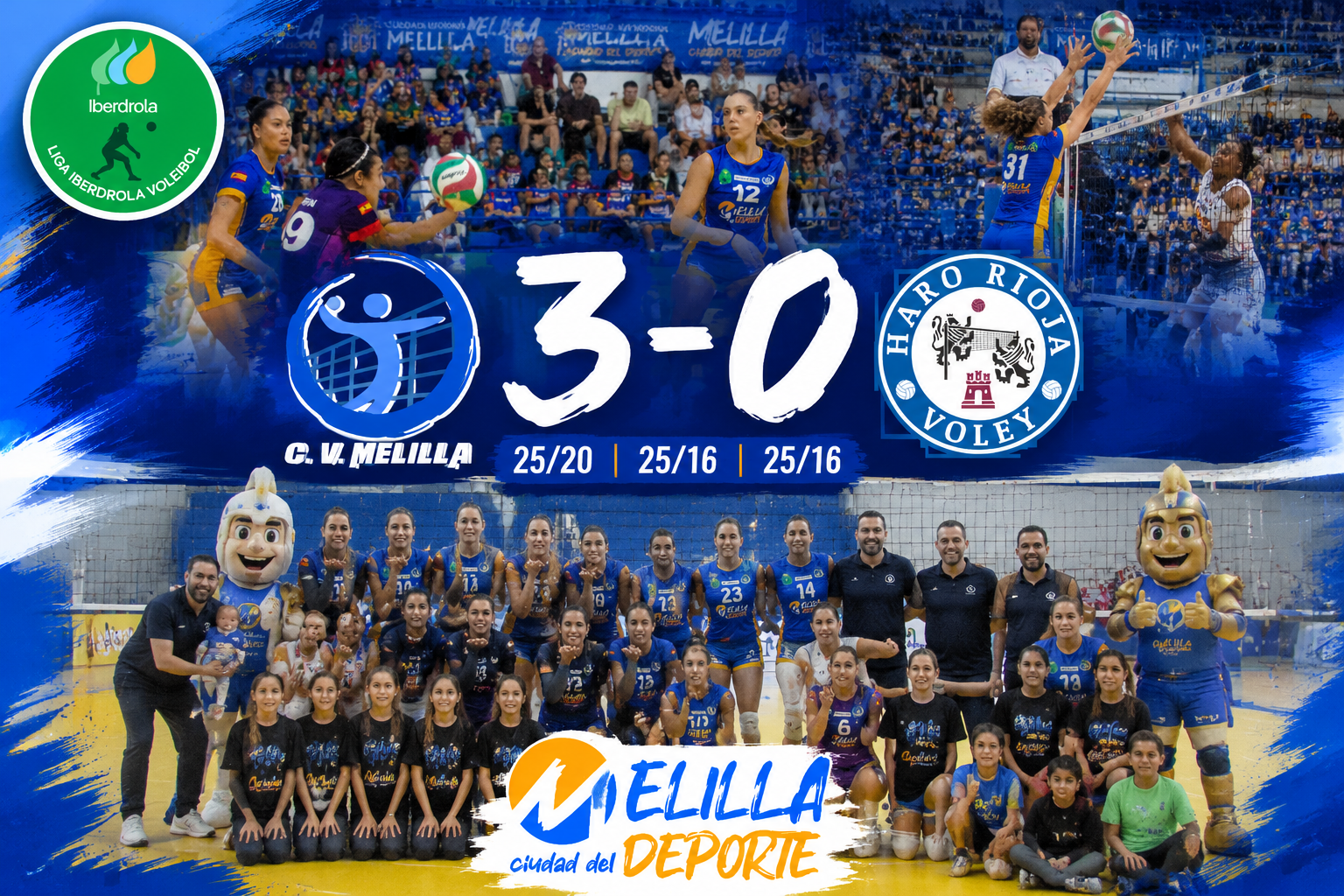 Imagen de la noticia: El CV Melilla Ciudad del Deporte gana 3-0 al Haro Rioja Vóley en su estreno liguero