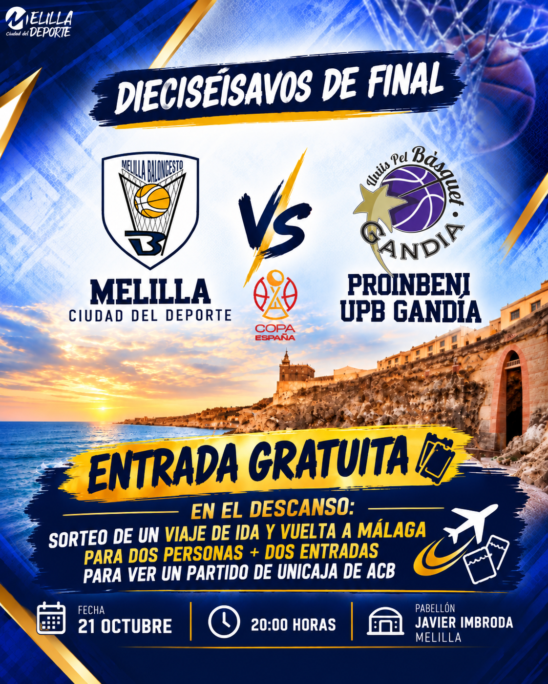 Imagen de la noticia: El Melilla Ciudad del Deporte busca el pase a octavos ante el UPB Gandía con entrada gratuita