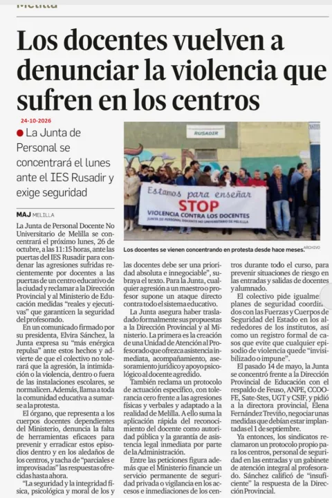 Imagen de la noticia: El profesorado se concentra el lunes frente al IES Rusadir por las agresiones