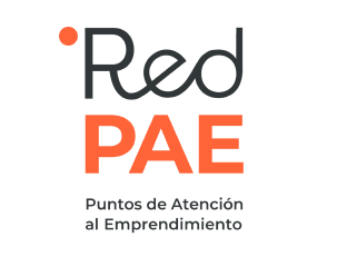 Logotipo con la palabra Red en gris y PAE en naranja sobre el texto Puntos de Atención al Emprendimiento.